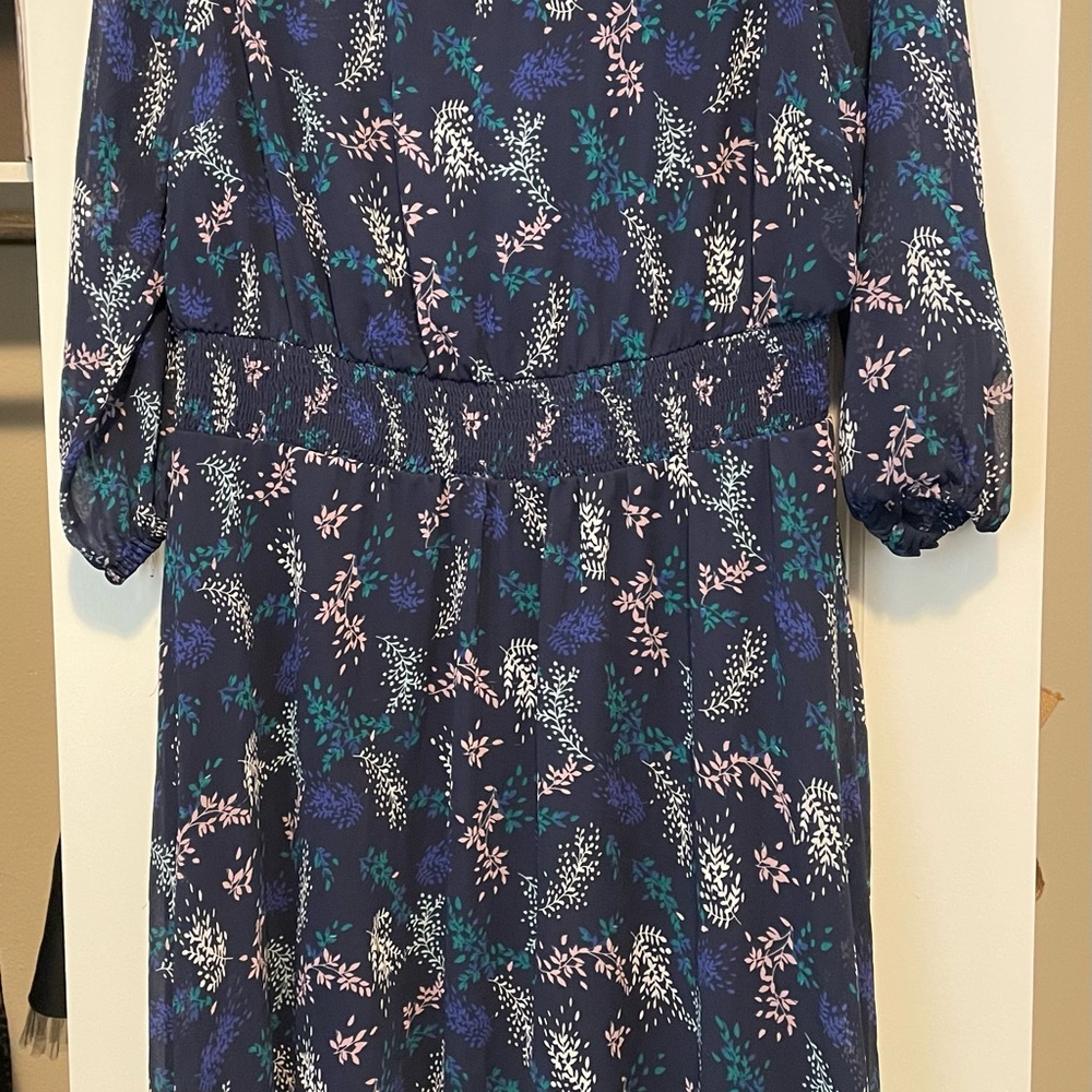 Lane Bryant Navy Dress with Green and Pink Floral Pattern